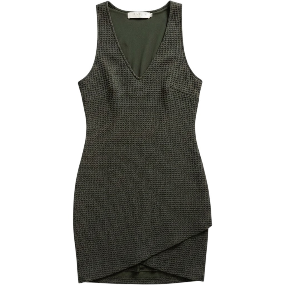 ASTR The Label Mini Dress S Olive Green Waffle Knit Tulip Hem Edgy Chic